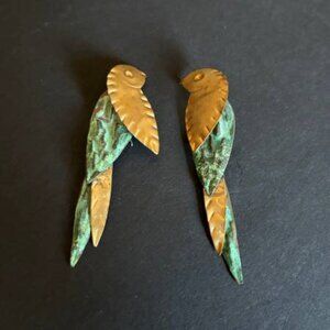 NEW! Copper and Patina Parrot Shaped Dangle Earrings